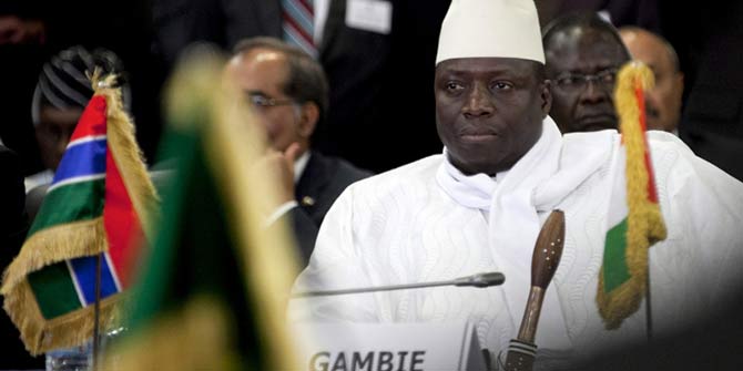 Gambian President Yahya Jammeh attends a meeting of the Economic Community of West African States (Ecowas) in Dakar, April 2, 2012. (Joe Penney / Reuters)