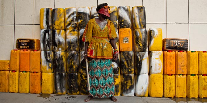 Serge Attukwei Clottey and GoLokal, My Mother's Wardrobe, performance at Gallery 1957, 6 March 2016, courtesy the artist and Gallery 1957 Photo Credit: Nii Odzenma
