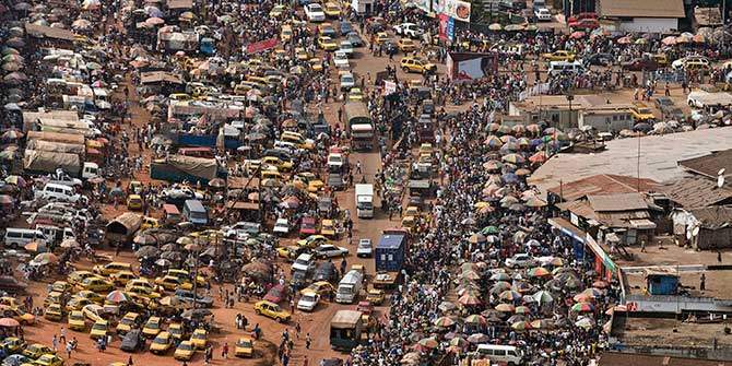 An aerial view of a busy Monrovia transport hub Photo Credit: Christopher Herwig/UN via Flickr (http://bit.ly/1lGd0ll)