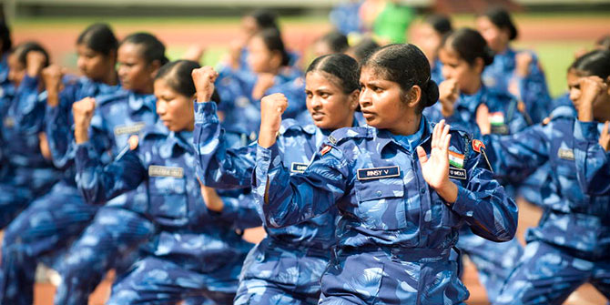 Members of the all female Indian Formed Police Unit of the United Nations Mission in Liberia (UNMIL) perform martial arts exercise prior to receiving medals of honour, in recognition for their service Photo Credit: UN Photo/Christopher Herwig