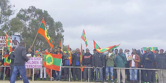Oromos around the world, including Canberra Australia pictured) have been protesting in solidarity with those in Ethiopia Photo Credit: Gadaa.com