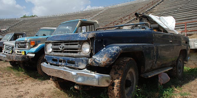 Trucks abandoned by Al Shabaab in Somalia Photo Credit: Enough/Laura Heaton via Flickr (http://bit.ly/2eqfrOV)
