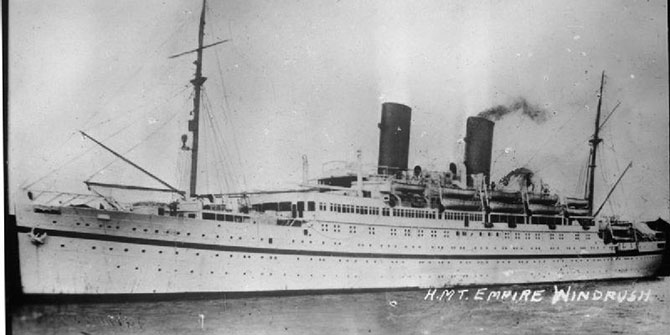 b.Empire Windrush brought one of the first large groups of post-war West Indian immigrants to the United Kingdom Photo Credit: Creative Commons, Wikimedia: Royal Navy official photographer 