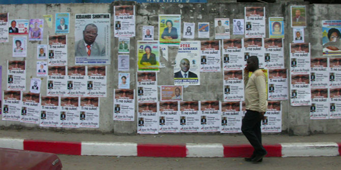 Campaign posters from the 2006 elections in DRC which are widely regarded as fair and representative Photo Credit: Tomas via Flickr (http://bit.ly/2gDoi2d) CC BY-NC 2.0