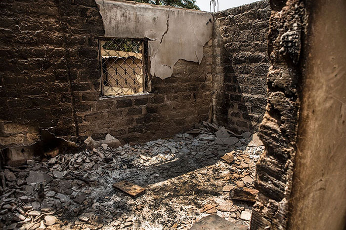 Houses damaged and burnt after the fights between Seleka and Anti-Balaka in Bouca (Ouham), Central African Republic
