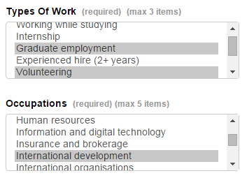 CareerHub preferences screenshot