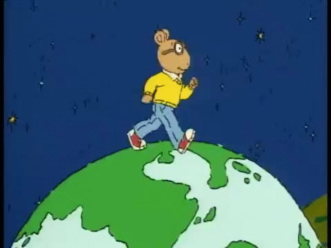 Arthur walking on the world
