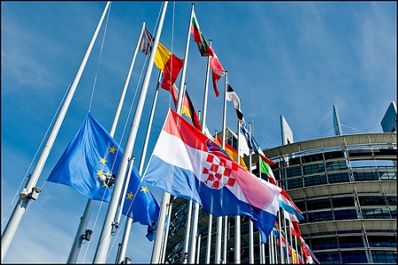 Croatia's flag in place outside of the European Parliament Credit: European Parliament (Creative Commons BY NC ND)