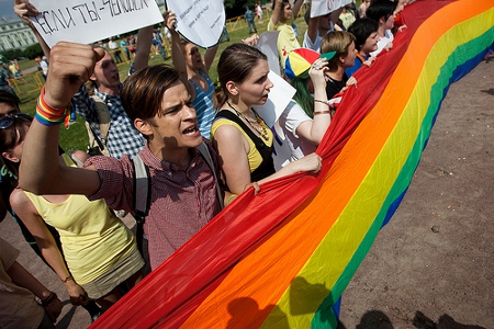 Gay pride rally in Russia Credit: valya Egorshin (Creative Commons BY NC SA)