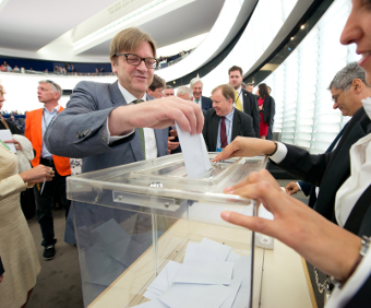 EU democracy - Guy Verhofstadt voting during the election of the next President of the European Parliament on 1 July 2014, Credit: © European Union 2014 – European Parliament (CC-BY-SA-NC-ND-3.0)