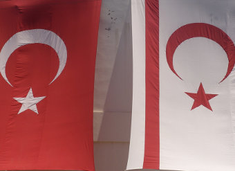 Turkish flag alongside the flag of the self-declared Turkish Republic of Northern Cyprus, Credit: Nick Leonard (CC-BY-SA-3.0)