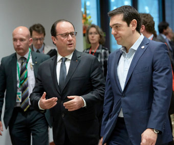 François Hollande and Alexis Tsipras in July 2015, Credit: European Council President (CC-BY-SA-3.0)