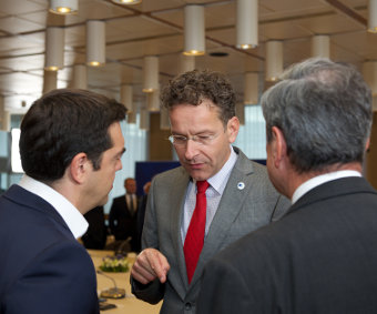 Alexis Tsipras, Jeroen Dijsselbloem and Mario Draghi during talks on 7 July 2015. Credit: EU Council Eurozone (CC-BY-SA-ND-NC-3.0)