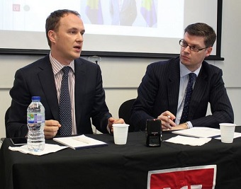 Petrit Selimi (left) during a recent talk he gave at the LSE, alongside Dr James Ker-Lindsay. Credits: LSEE Research on South Eastern Europe