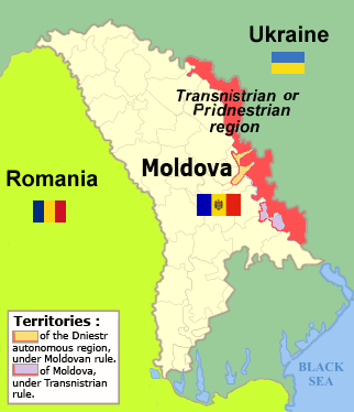Transnistrian Territory in relation to Moldova, landlocked along the border with Ukraine. Credits: Serhio (CC BY 3.0)