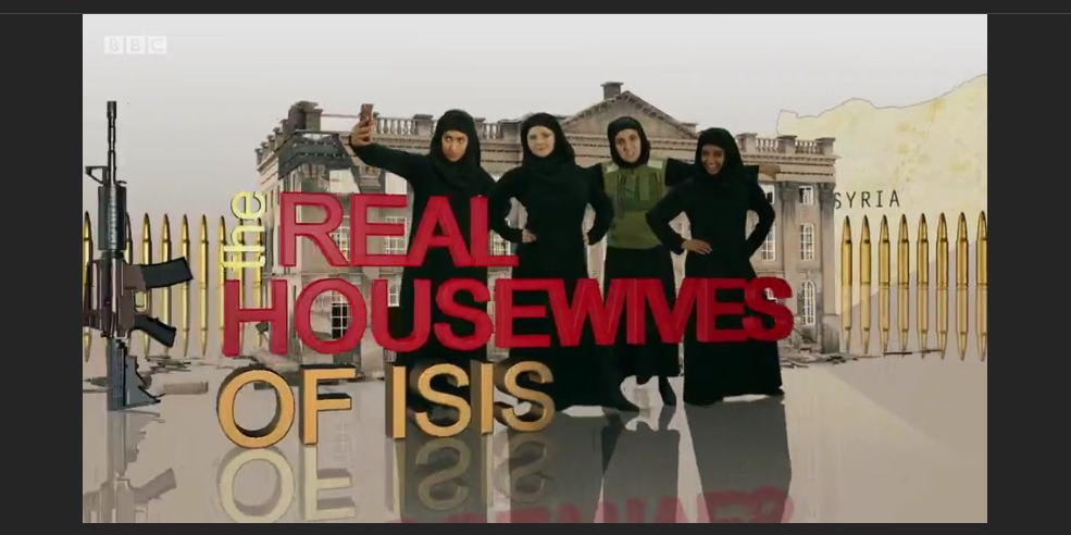 Screen shot of BBC website showing women wearing Muslim dress and the title of the show 'The Real Housewives of ISIS'