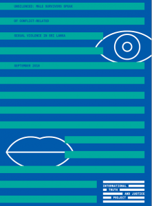 Graphic of report front page, in blue and turquoise stripes with white outlines of an eye to the top right and a mouth to the bottom-left