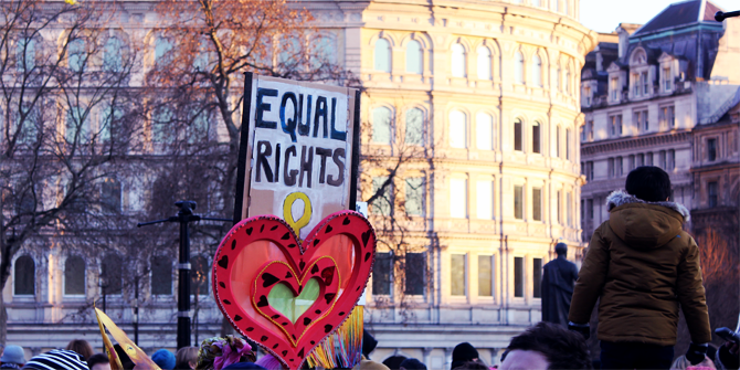 Protesters in London holding up a banner saying 'equal rights'