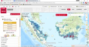 Global Forest Watch Fires indicating fires on peatlands blue areas taken on 21 Sept