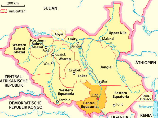 Map of Regions in South Sudan