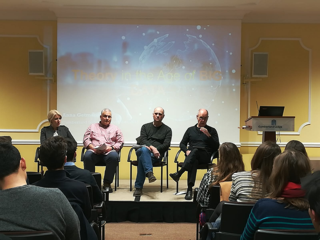 Discussion panel on IR Theory. From left to right: Dr Anna Getmansky, Professor Tarak Barkawi, Professor Chris Hughes and Professor Peter Trubowitz