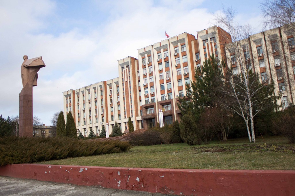 Administrative building with statue of Lenin out the front. Photograph: Matthew Walker