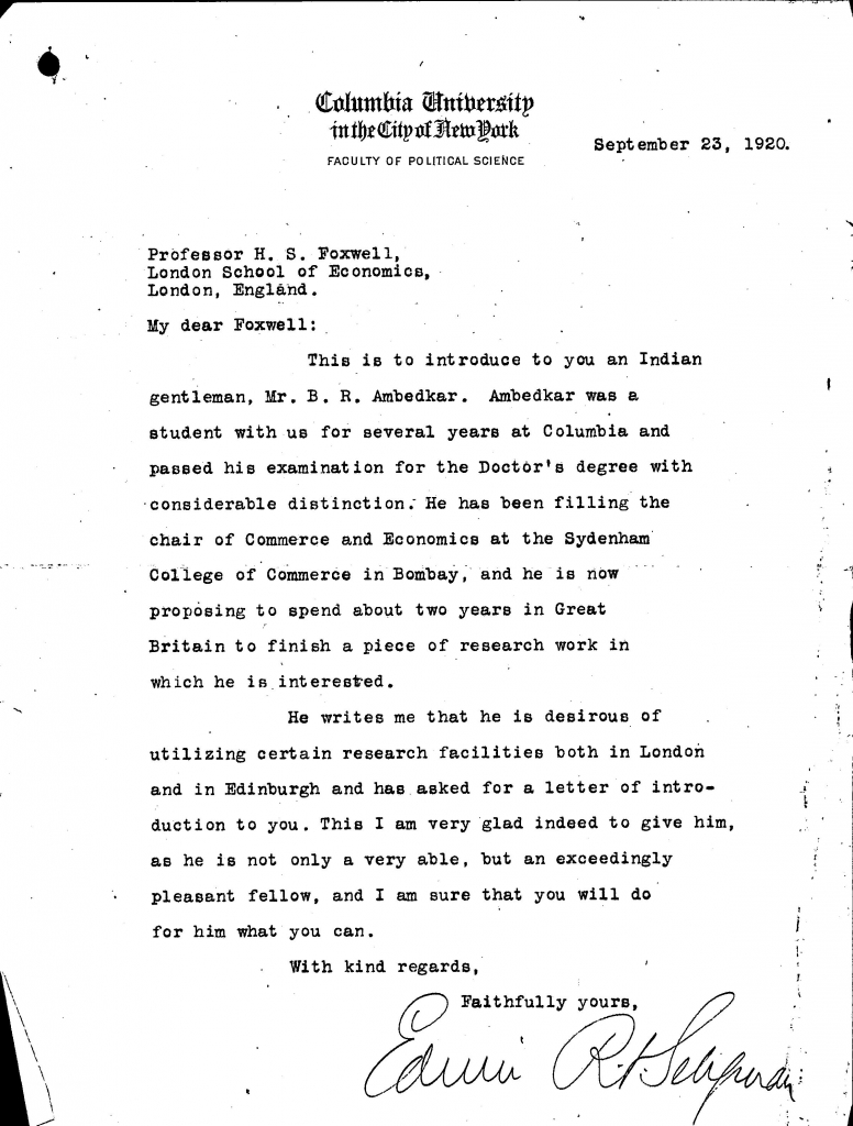 Letter from Seligman to Foxwell 1920