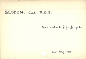 Killed in action index card for R G S Seddon