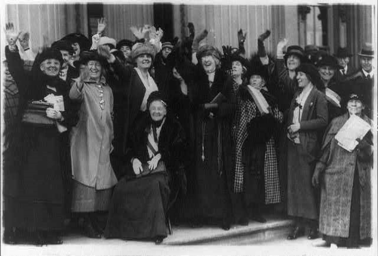 Mrs. Rebecca L. Felton being greeted by prominent political women in Washington, D.C., November 20 1922. Public domain via the Library of Congress.