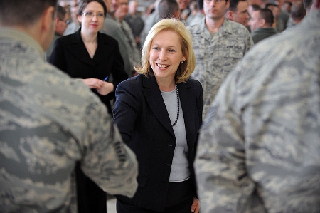 Sen. Kirsten Gillibrand meets members of the 106th Rescue Wing, Westhampton Beach, NY. By Senior Airman Christopher Muncy [Public domain], via Wikimedia Commons