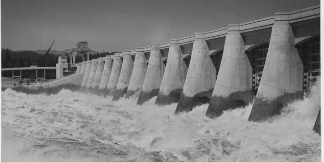 Benneville Power Dam, Columbia River, Oregon.  Spillway."  US Army Corps of Engineers. Credit: Franklin D. Roosevelt Presidential Library & Museum